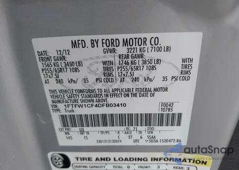 2013 Ford F-150 Xl from USA, damaged, VIN 1FTFW1CF4DFB03410